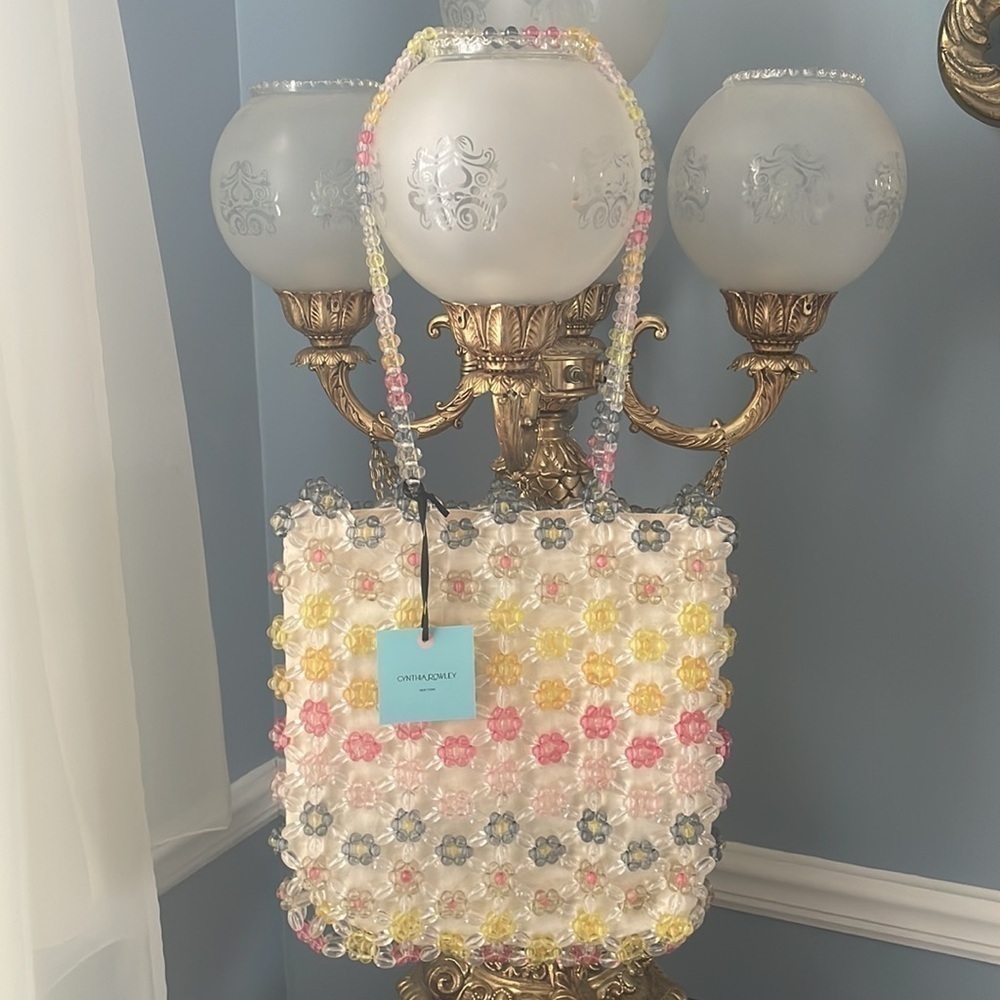 Brand New CYNTHIA ROWLEY Clear Daisy Rainbow Beaded Tote Colorful Shoulder Bag